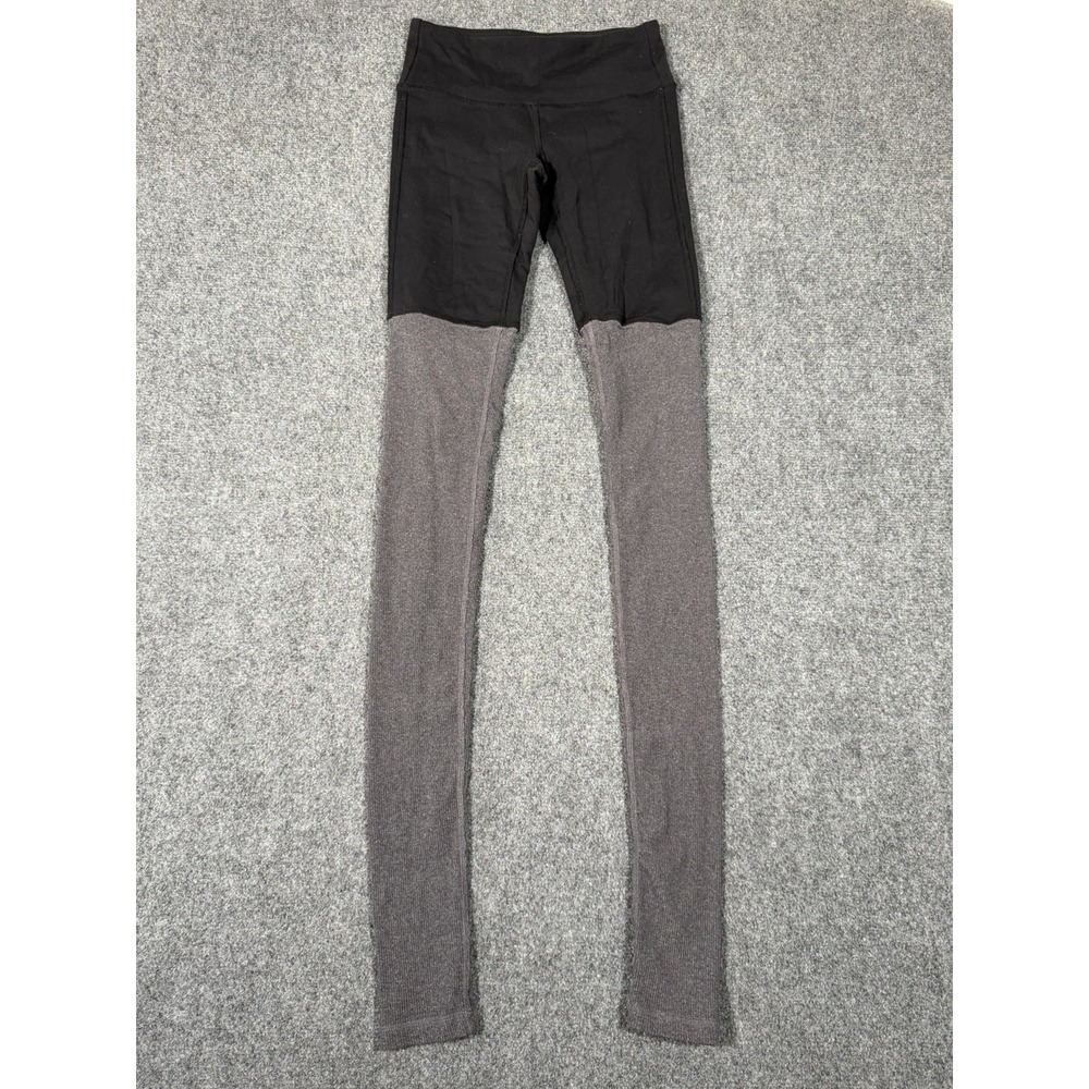 Alo Yoga Goddess Leggings Women's XS Black Gray Ribbed Leg Warmer High Rise
